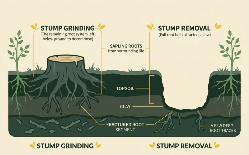 Cross-section showing grinding versus full extraction