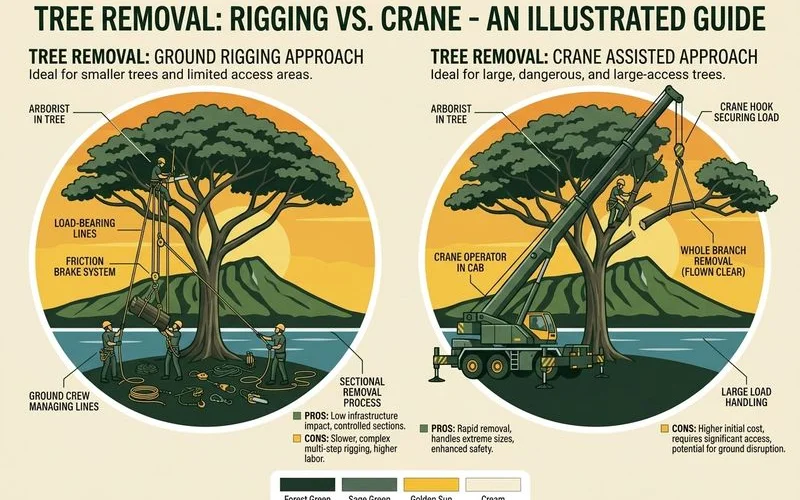 Ground rigging versus crane removal approaches
