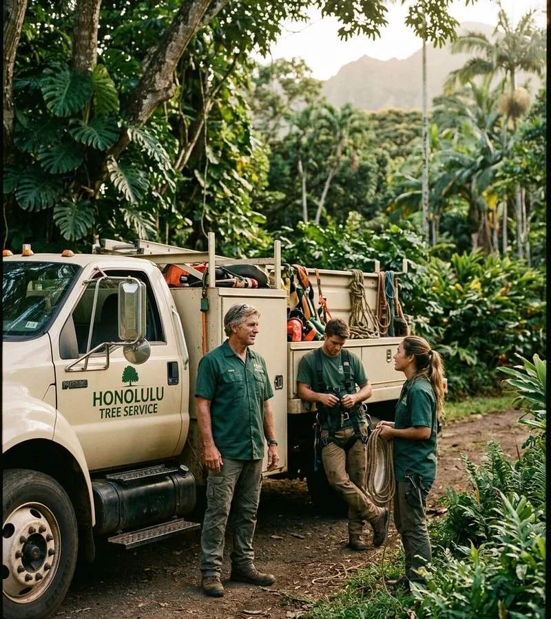 Honolulu Tree Service founder and team at an Oahu job site
