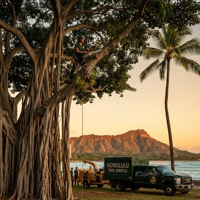 Senior climbing arborist